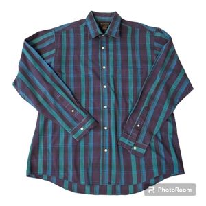 VTG Brittany Bay Easy Care Purple Green Plaid LS Button Front Shirt Men's XL